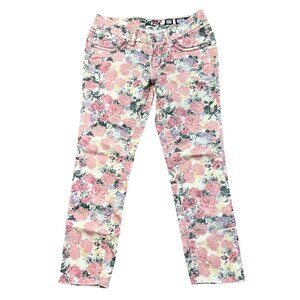 Miss Me Women's Sz 27 Pink Rose Floral Print Cuff Skinny Jeans Pants Stretch